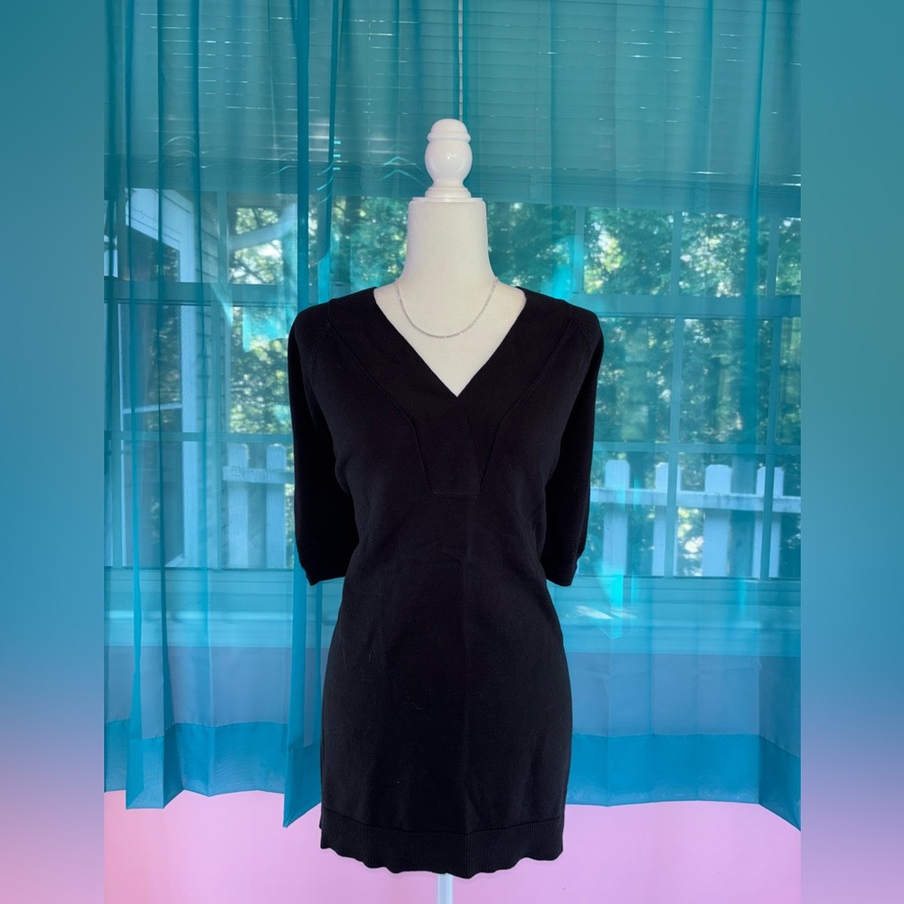 Isaac Mizrahi Black Polo Thick Knit V-Neck Short Sleeve Tunic Top Size 4X
